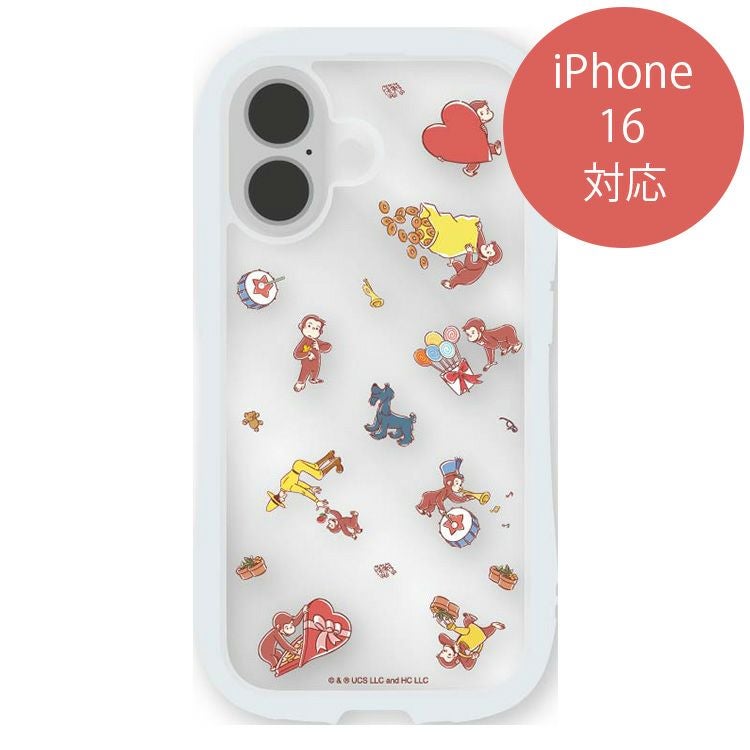 おさるのジョージ】クリスタルクリアケース【iPhone16対応】(総柄）CG