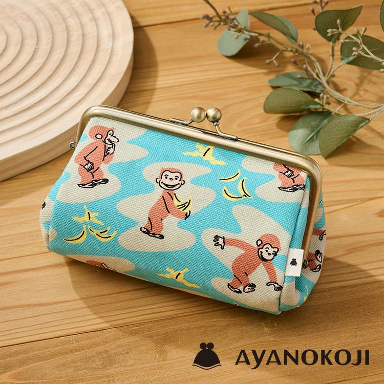 はまゆう　ひつじ、チョコミントザルのミニポーチ、ぷっくらまんがま口 おさるのジョージ】AYANOKOJI TAWARA型がま口ポーチ(blue)【当店