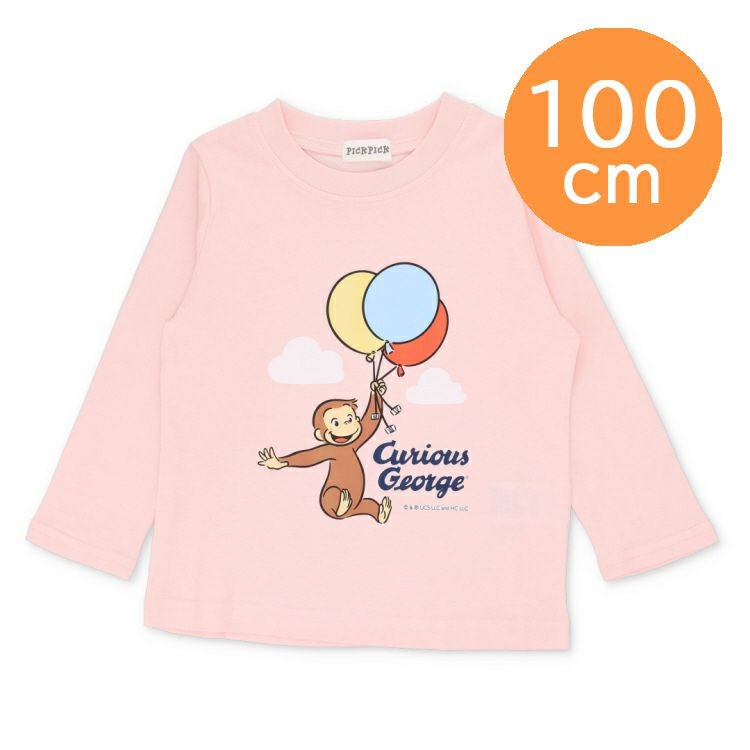 おさるのジョージ】キッズ長袖Tシャツ100cm（風船/ピンク）PN9159