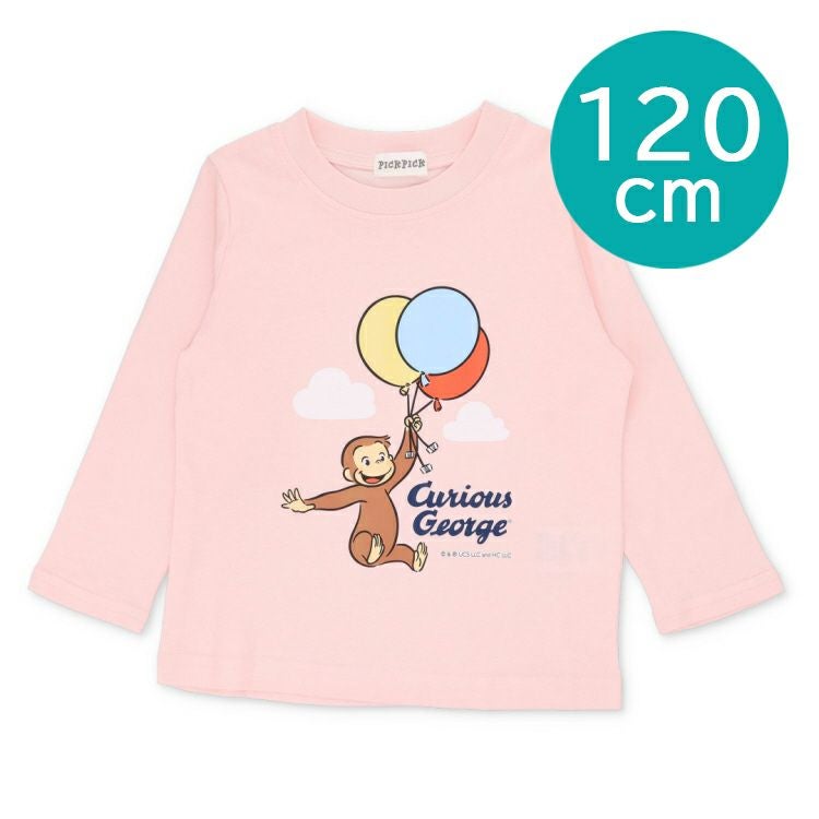 おさるのジョージ】キッズ長袖Tシャツ120cm（風船/ピンク）PN9159