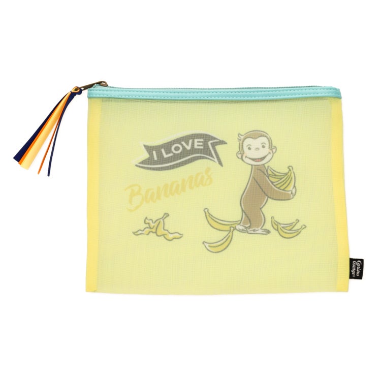 おさるのジョージ　フラットメッシュポーチ　ポーチ　雑貨　ハート　動物