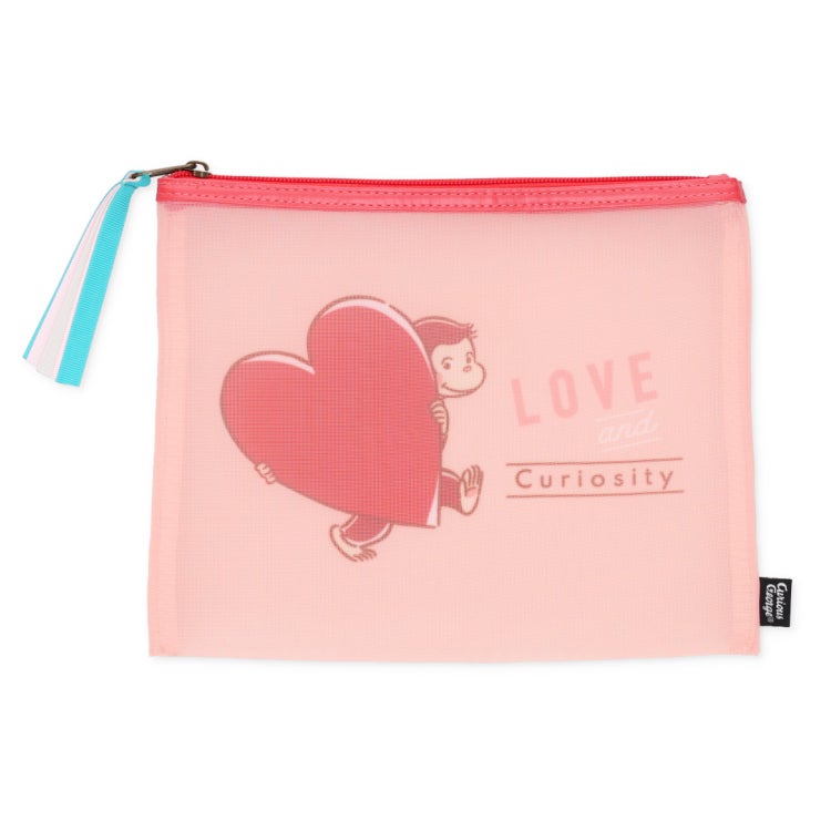 おさるのジョージ　フラットメッシュポーチ　ポーチ　雑貨　ハート　動物