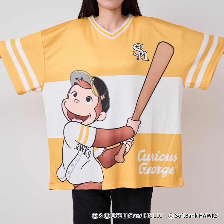 おさるのジョージ　福岡ソフトバンクホークス ベースボールシャツ　コラボ　野球　ファッション