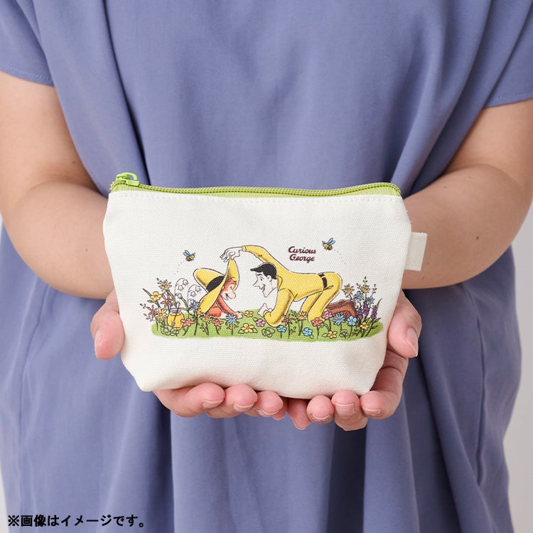 おさるのジョージ 神戸養蜂場×おさるのジョージ　ポーチ　小物入れ　ミニポーチ　花柄　黄色い帽子のおじさん