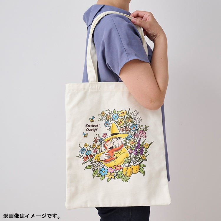 おさるのジョージ 神戸養蜂場×おさるのジョージ トートバッグ 花柄　コンパクト