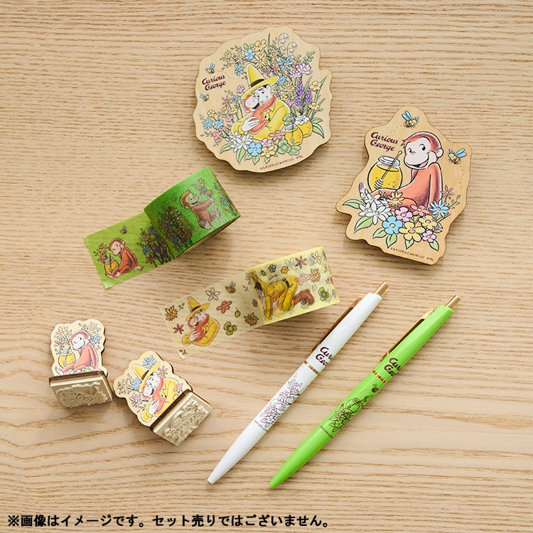 おさるのジョージ 神戸養蜂場×おさるのジョージ　アンテリックボールペン　花柄　黄色い帽子のおじさん
