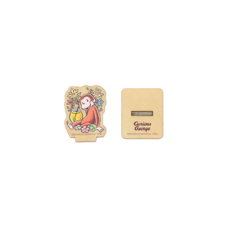 おさるのジョージ 神戸養蜂場×おさるのジョージ　木製スタンプ　判子　ハンコ　花柄　黄色い帽子のおじさん