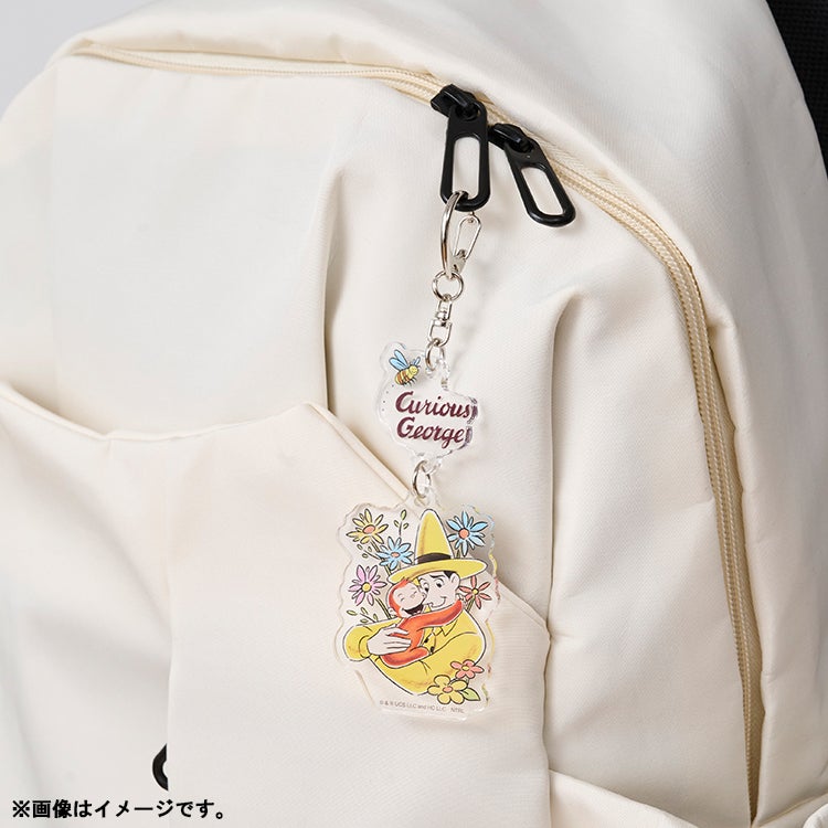 おさるのジョージ 神戸養蜂場×おさるのジョージ　キーホルダー　アクリル　花柄　黄色い帽子のおじさん