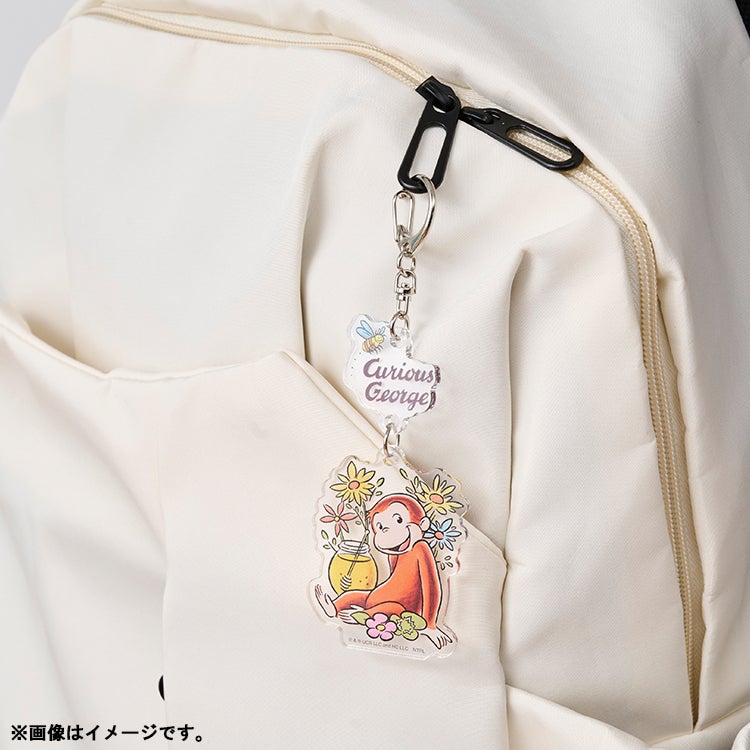 おさるのジョージ 神戸養蜂場×おさるのジョージ　キーホルダー　アクリル　花柄　黄色い帽子のおじさん