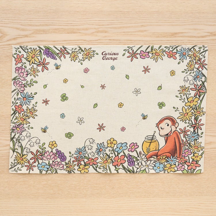 おさるのジョージ 神戸養蜂場×おさるのジョージ ランチョンマット　皿 花柄　コンパクト
