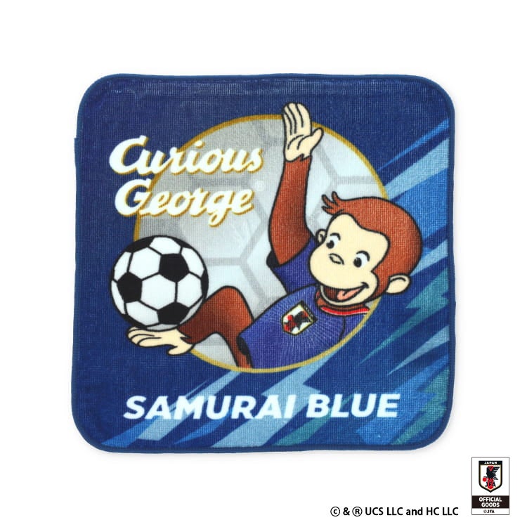 【おさるのジョージ】ハンドタオル サッカー日本代表ver.　コラボ　ハンカチ　汗拭きタオル　タオル