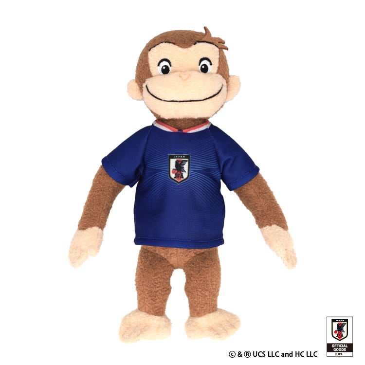 【おさるのジョージ】ボールチェーン付きぬいぐるみ サッカー日本代表ver.　コラボ　ぬいぐるみ　キーホルダー　ぬい活