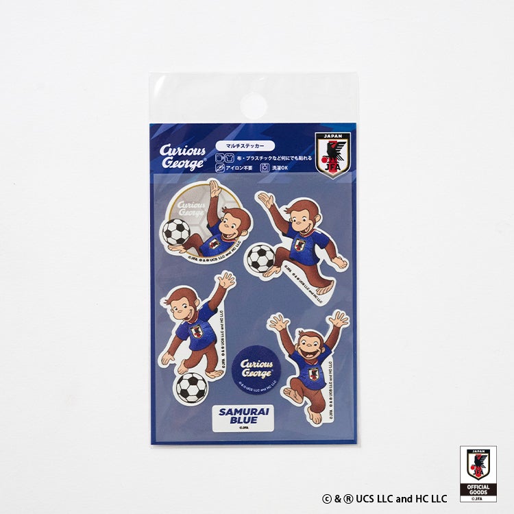 【おさるのジョージ】マルチステッカー サッカー日本代表ver.　シール　サッカー　コラボ　観戦グッズ