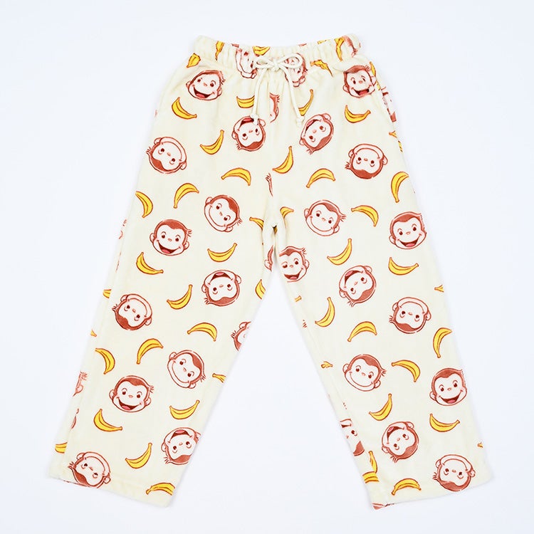 【おさるのジョージ】フリースパンツ（ウスクリーム）　冬パンツ　パジャマ　もこもこ